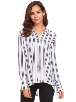 

Women Long Sleeve Striped Irregular Loose Casual Button Button Casual Shirt, Multicolor