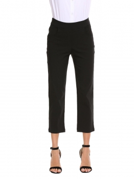 

Black High Waist Stretchy Solid Relaxed Fit Ankle Pants with Pocket, Multicolor