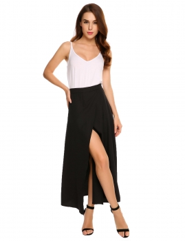 

Black Solid High Waist Double Layer Split Chiffon Maxi Skirt, Multicolor