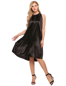 

Black Glitter Sleeveless Solid Stain Shift Dress, Multicolor