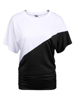 

Contrast Color Ruched O-Neck Short Sleeve Tops, Multicolor