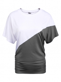 mix color short sleeve cold shoulder back cross split loose tops