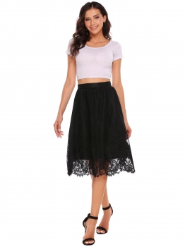 

Black Multi-layer High Waist Lace Casual Skirts, Multicolor