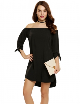 

Black Off the Shoulder 3"4 Sleeve Loose Shift Dress, Multicolor