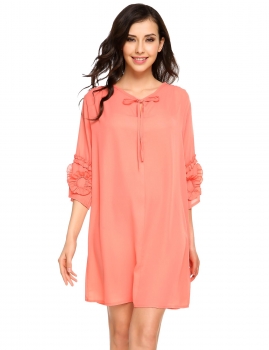 

Apricot 3"4 Sleeve V-Neck Chiffon Loose Solid Beach Shift Dress, Multicolor