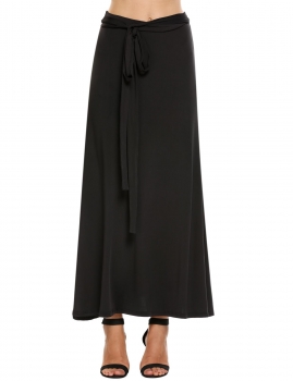 

Black High Waist Solid Belted Maxi Skirt, Multicolor