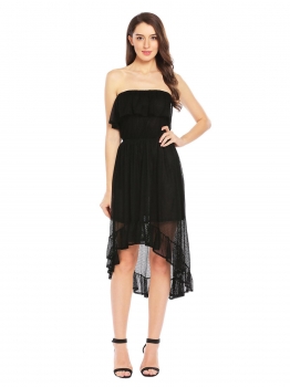 

Black Sleeveless Off-shoulder Asymmetric Ruffles Elastic Waist Dress, Multicolor