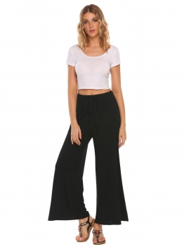 

Black Drawstring Elastic Waist Solid Flare Pants, Multicolor