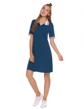 

Navy blue Turn Down Collar Casual Tee Dress, Multicolor