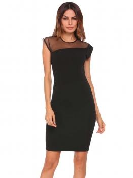 

Black Sleeveless Mesh Patchwork Slim Fit Pencil Dress, Multicolor