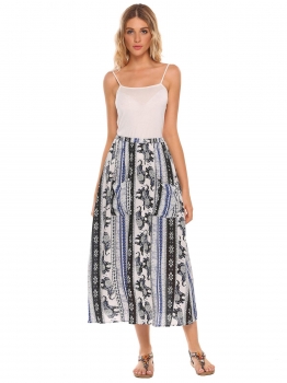 

Vintage Print Elastic Waist Maxi Skirt with Pocket, Multicolor