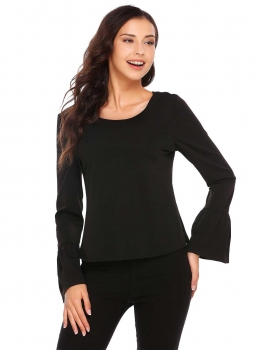 

Black Solid Flare Sleeve Back Drawstring Tops, Multicolor