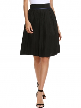 

Black High Waist Split Pleated Lace Patchwork Skirt with Lining, Multicolor
