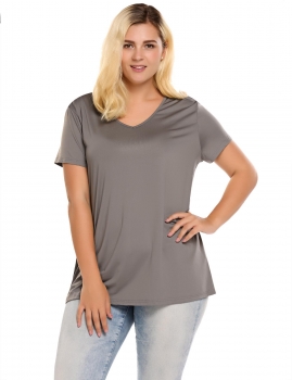 

Gray Plus Sizes V-Neck Short Sleeve Solid T-Shirts, Multicolor