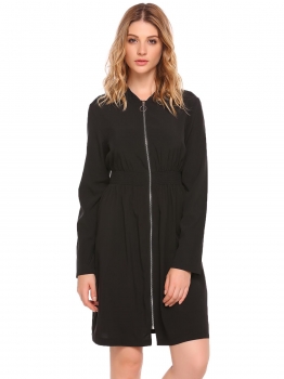 

Black Solid Long Sleeve Jacket Dress with Zipper, Multicolor