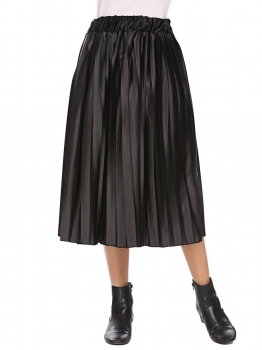 

Black Women High Waist Satin Pleated Midi Skirt, Multicolor