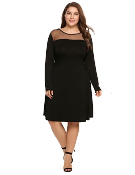 

Black Plus Sizes Sheer Mesh Patchwork A-Line Short Dress, Multicolor