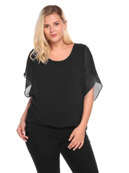 

Black Plus Size Bell Sleeve Chiffon Patchwork Loose Fit Blouse, Multicolor
