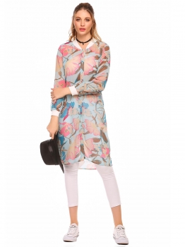 

Multi-color1 Lightweight Long Sleeve Floral Print Long Chiffon Jacket, Multicolor