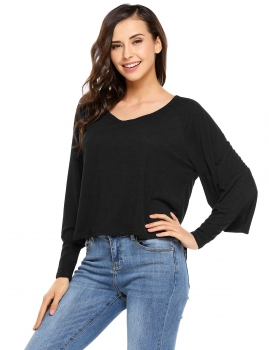 

Black Batwing Long Sleeve Solid Casual Tops, Multicolor