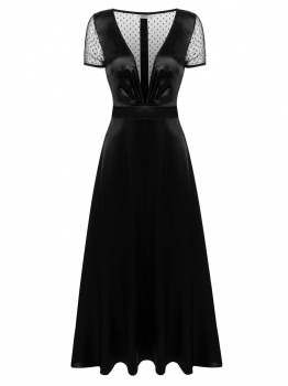 

Black Plunge Neck Back Mesh Patchwork Maxi Dress, Multicolor