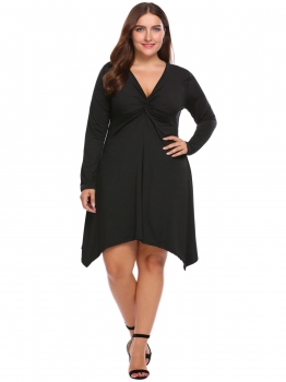 

Black Plus Size V-Neck Solid Sexy Asymmetric Dress, Multicolor