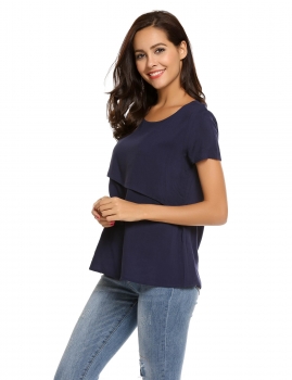 

Navy blue O-Neck Short Sleeve Solid T-Shirt, Multicolor