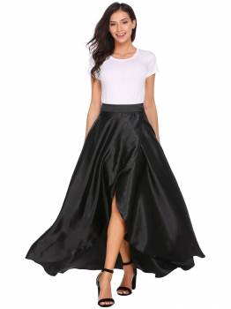 

Black Front Split High Waist Full Satin Skirts, Multicolor