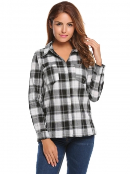 

Black Plaid Long Sleeve Button Casual Women Shirt, Multicolor