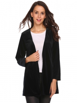 

Black Long Sleeve Tassel Sash Solid Lint Jacket, Multicolor