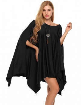 

Black O Neck Solid Loose Cover-up Poncho Cape Tops, Multicolor