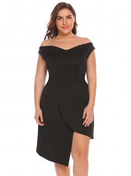 

Black Women Plus Size Off Shoulder Asymmetrical Party Dress, Multicolor