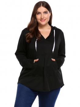 

Black Plus Size Sexy V-Neck Long Sleeve Pullover Hoodie, Multicolor