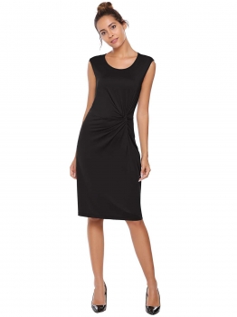 

Black Solid O-Neck Sleeveless Knot Tie Sheath Dress, Multicolor