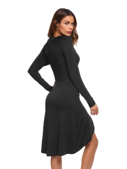 

Black Long Sleeve Solid Pleated Bodycon Slim Pencil Dress, Multicolor