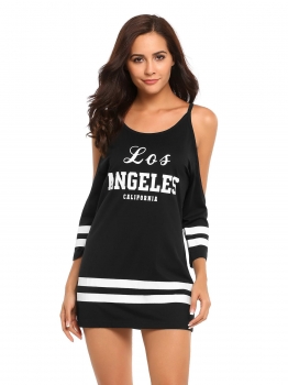 

Black Cold Shoulder Long Sleeve Graphic Mini Dress, Multicolor