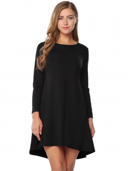 

Black Back Button Asymmetrical Dress with Pocket, Multicolor