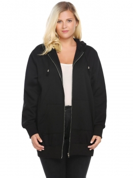 

Black Hooded Solid Fleece Hoodie with Pocket Plus Size, Multicolor