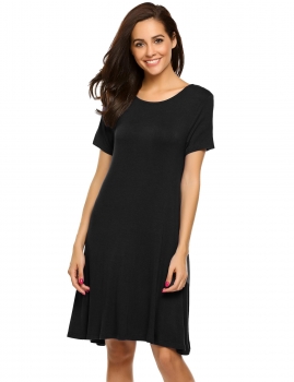 

Black Lace Up Back Hollow Solid Loose Fit Dress, Multicolor