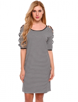

Black Cut Out Criss Cross Sleeve Striped A-Line Dress, Multicolor