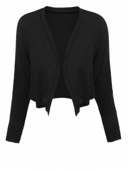 

Black Solid Knitted Open Front Lace Patchwork Sleeve Short Cardigans, Multicolor