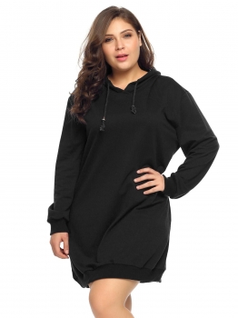 

Black Plus Size Long Sleeve Solid Pullover Loose Hoodie, Multicolor