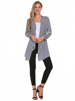 

Blue Striped Open Front Long Sleeve Cardigan, Multicolor