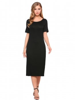 

Black Short Sleeve Solid O Neck Maxi Loose Dress, Multicolor