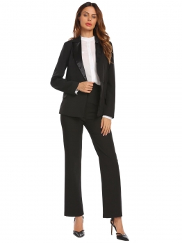 

Black Women Casual Turn-down Collar Long Sleeve Button Pocket Sexy Blazer, Multicolor