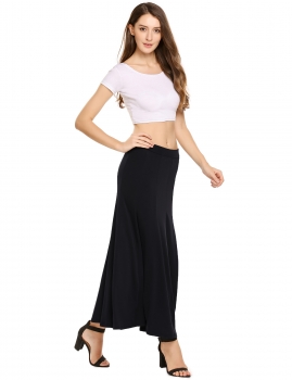 

Black Solid Elastic Waist Swing Maxi Skirt, Multicolor
