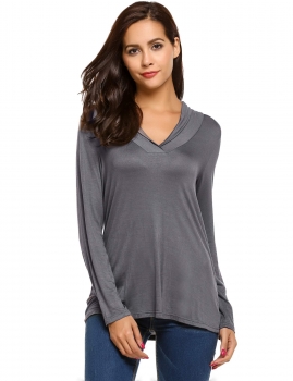 

Dark gray Shawl Collar Long Sleeve Solid Casual Loose Tops, Multicolor