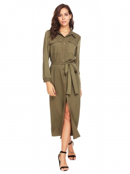 

Army green Women Long Sleeve Button Down Casual Loose Fit Maxi Shirt Casual Dress, Multicolor