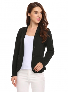 

Black Solid Long Sleeve Turn Down Collar Front Button Loose Blazer, Multicolor