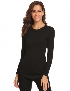 

Black Women O-Neck Long Sleeve Casual Slim Fit T-Shirt Tops, Multicolor